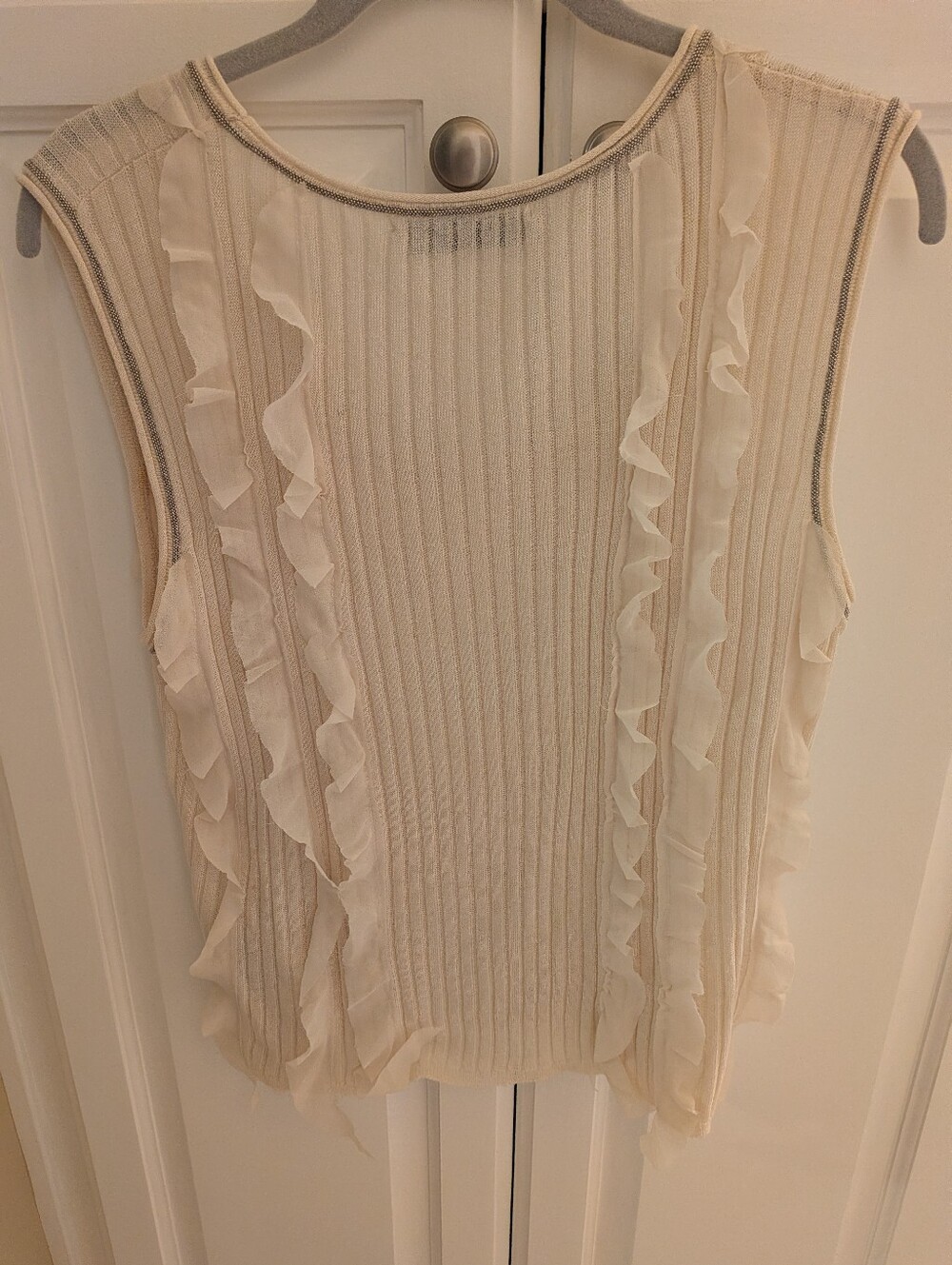 Zara Cream Ribbed Tank with Ruffle Trim - Picture 3 of 6